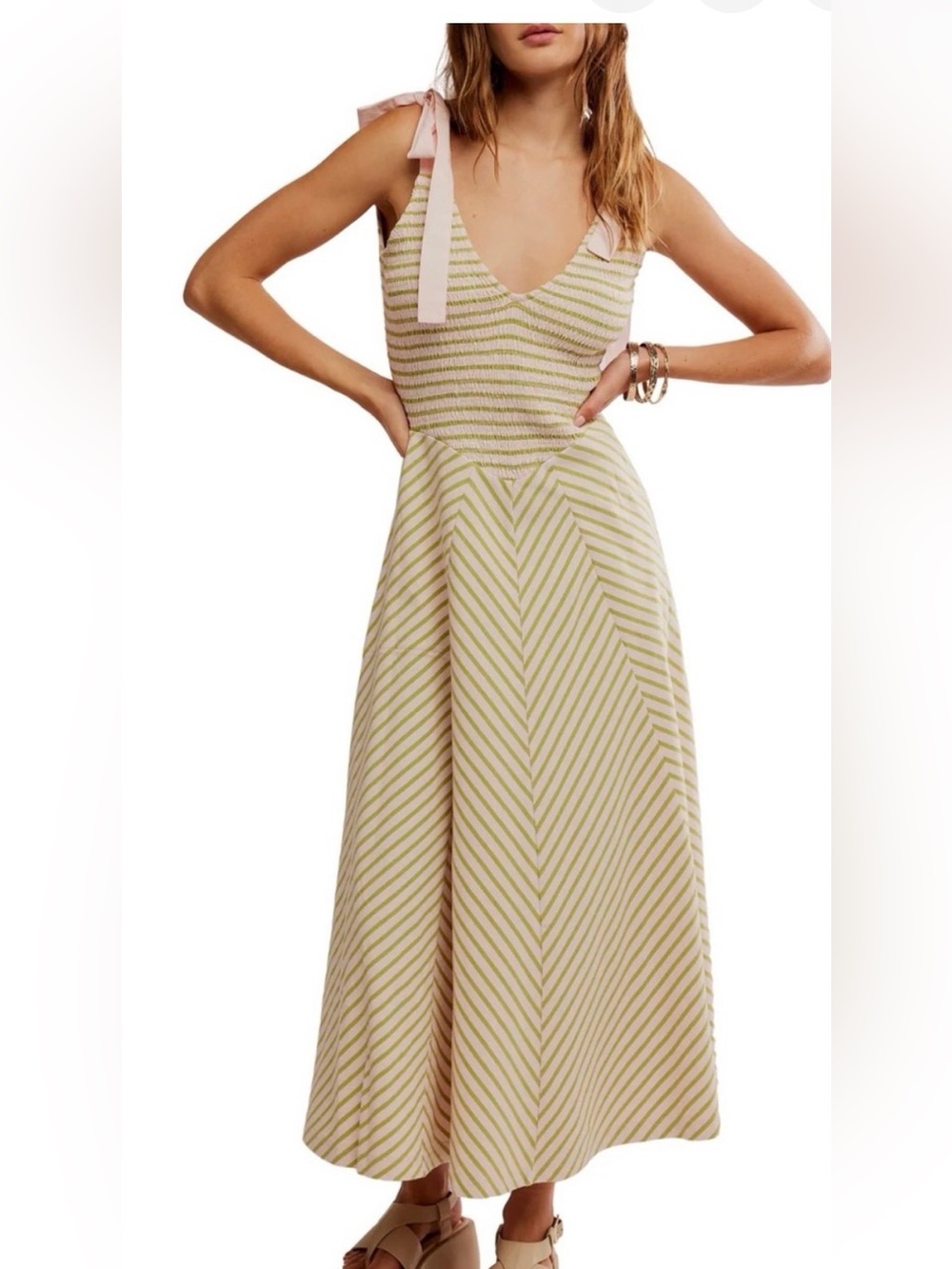 Free people Cecelia Stripe Tie Shoulder Midi Dress